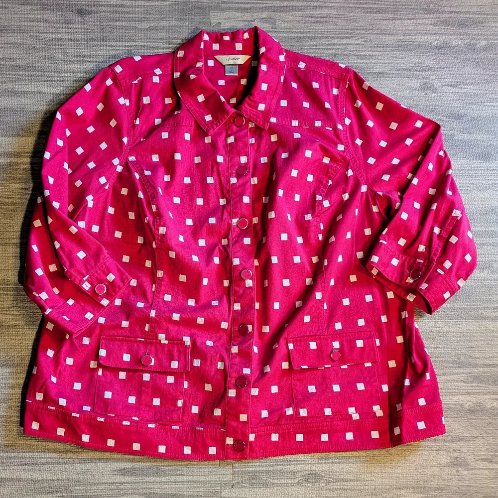 Women's CJ Banks Barbiecore Pink Light-weight Cotton‎ Jacket, Summer Sz 2X